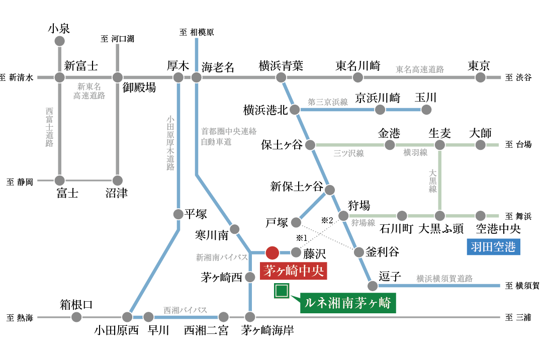 長後駅から「かもめパーク」までのバスルート