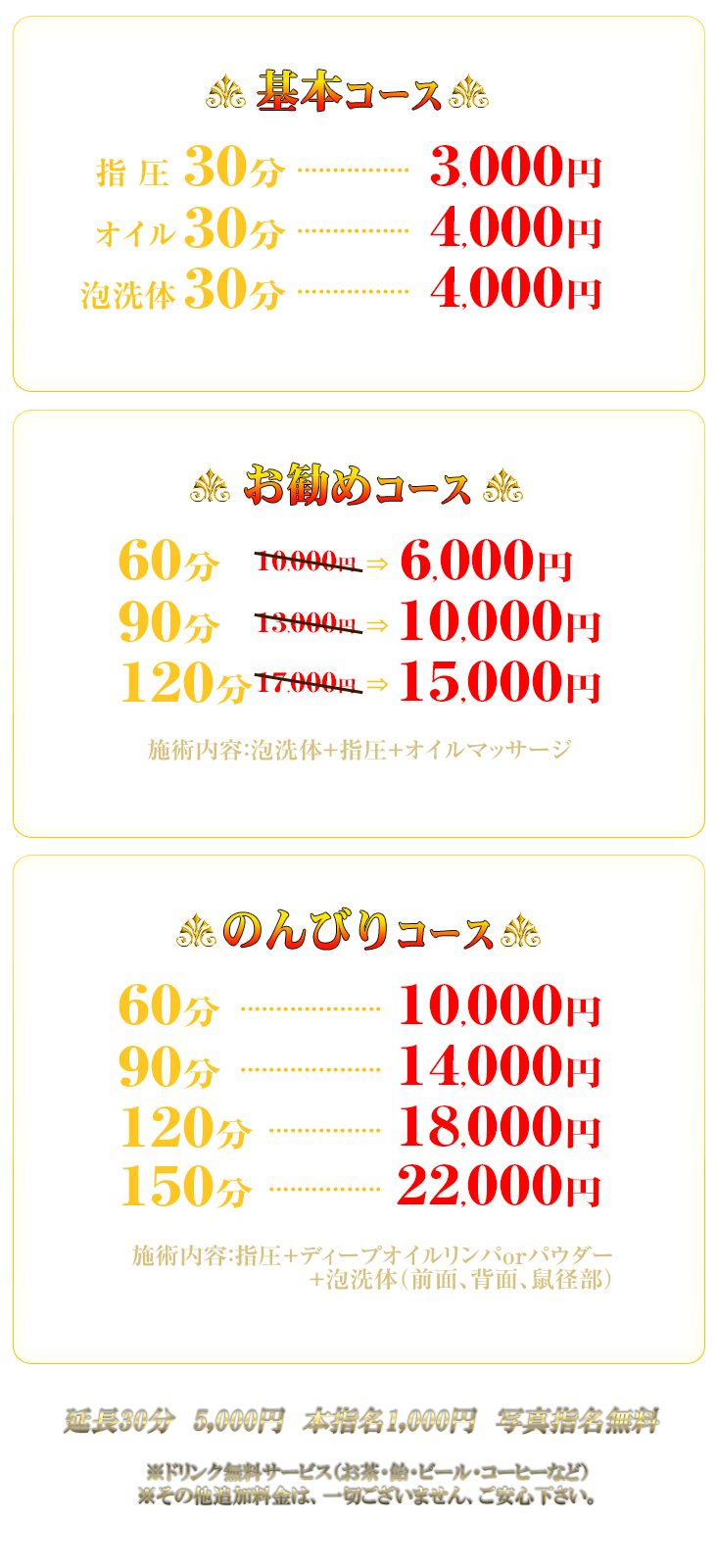 大阪梅田・都島通／高級リゾート洗体エステ「ゴールドコースト」｜料金システム